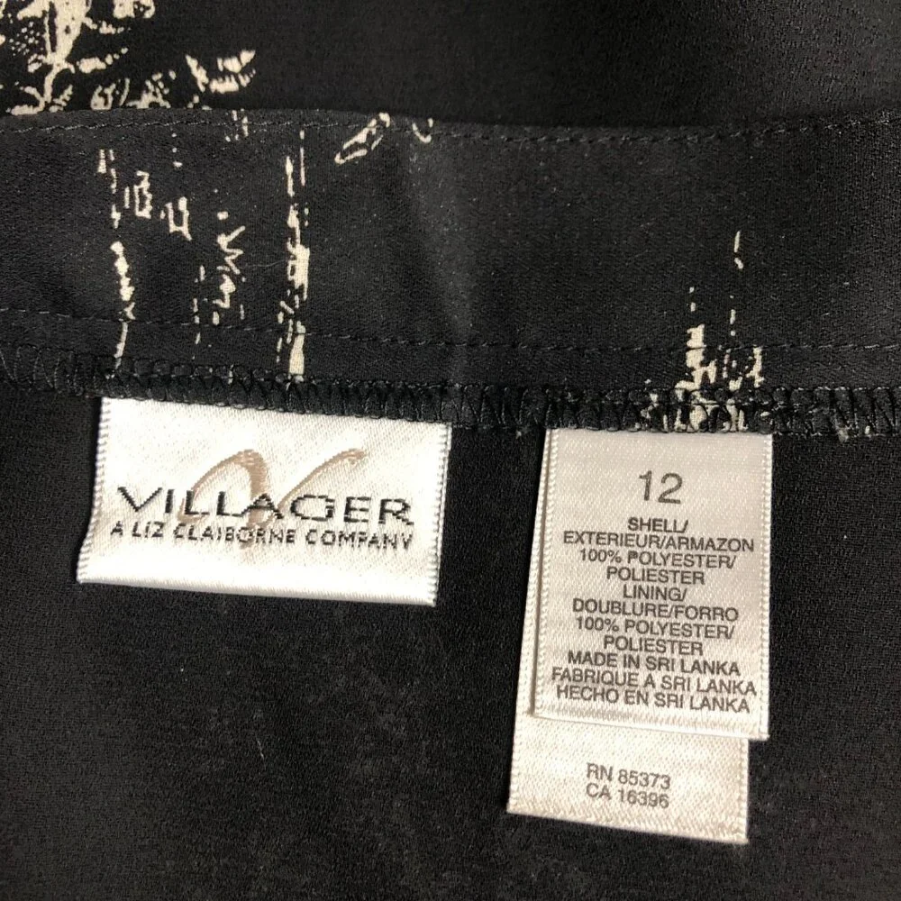 Villager Liz Claiborne Maxi Skirt Womens Size 12 Black Ivory Lined Faux Wrap
